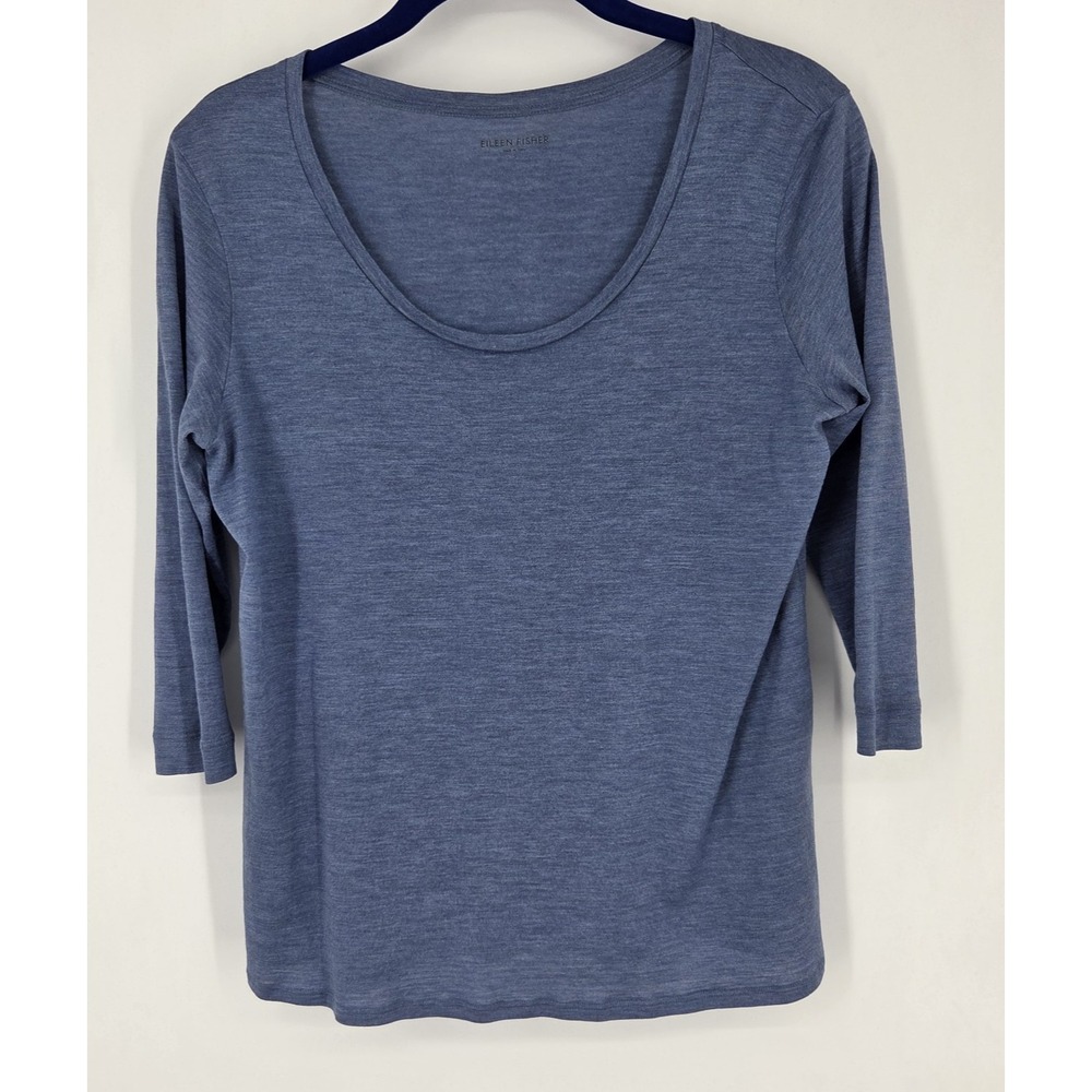 Eileen Fisher Small Blue Silk Cotton Blend 3/4 Sleeve Top Lightweight Shirt